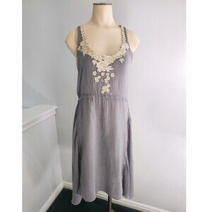 XS dress JOHNNY WAS gray SHEER summer floral embroidery cream rayon concert boho